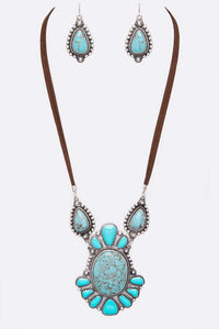 Western Oversize Stone Pendant Necklace Set