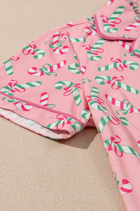 Christmas Candy Cane Print Knotted Pajama Set