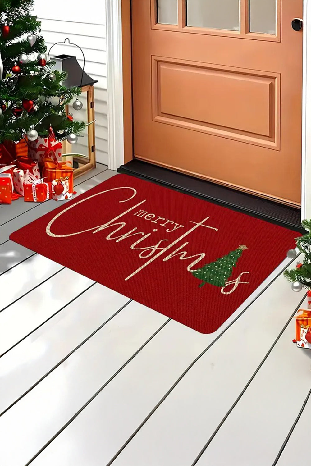 Fiery Red Merry Christmas Entrance Mat