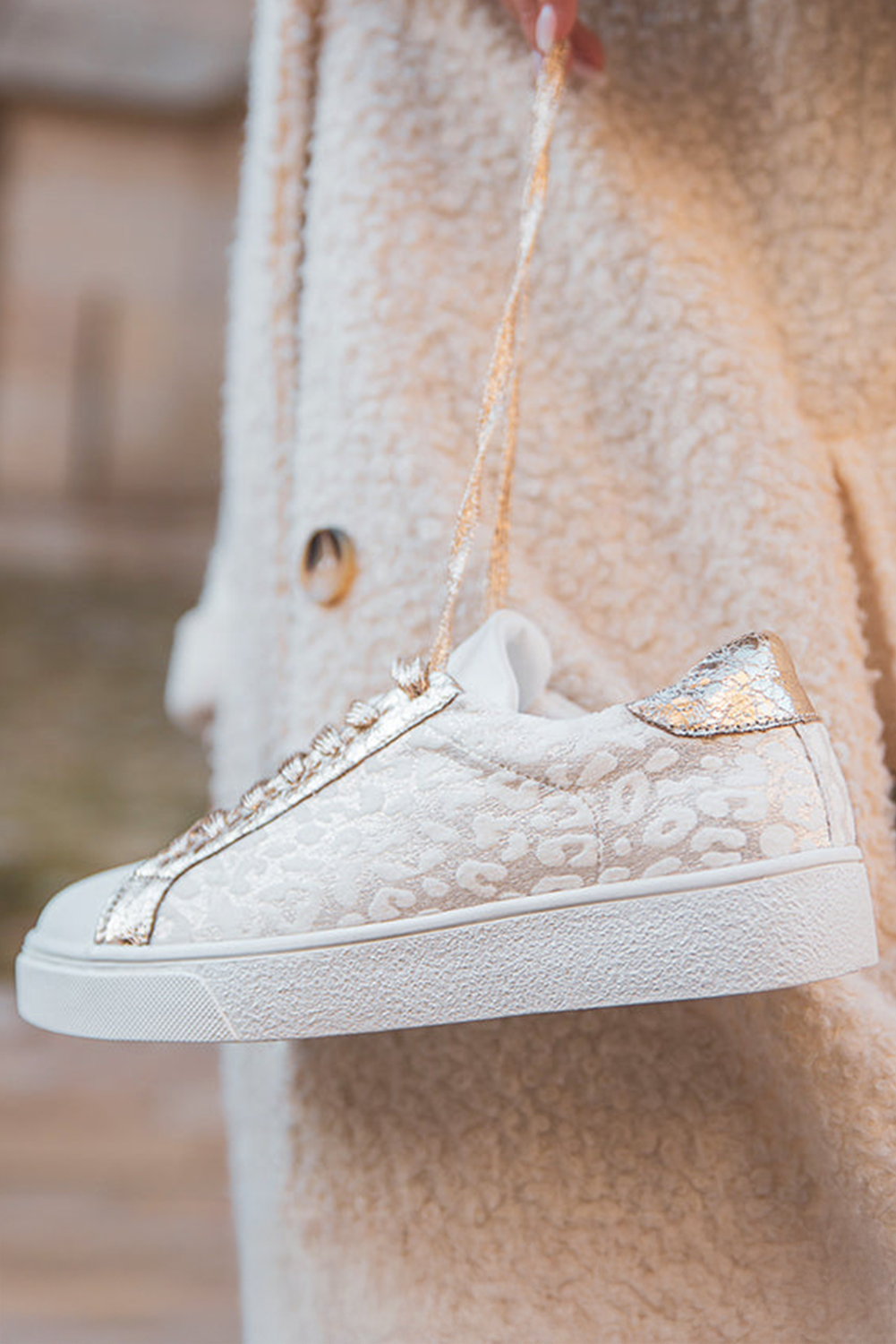 White Leopard Print Lace Up Sneaker