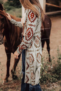 Geometric Open Front Long Sleeve Cover Up