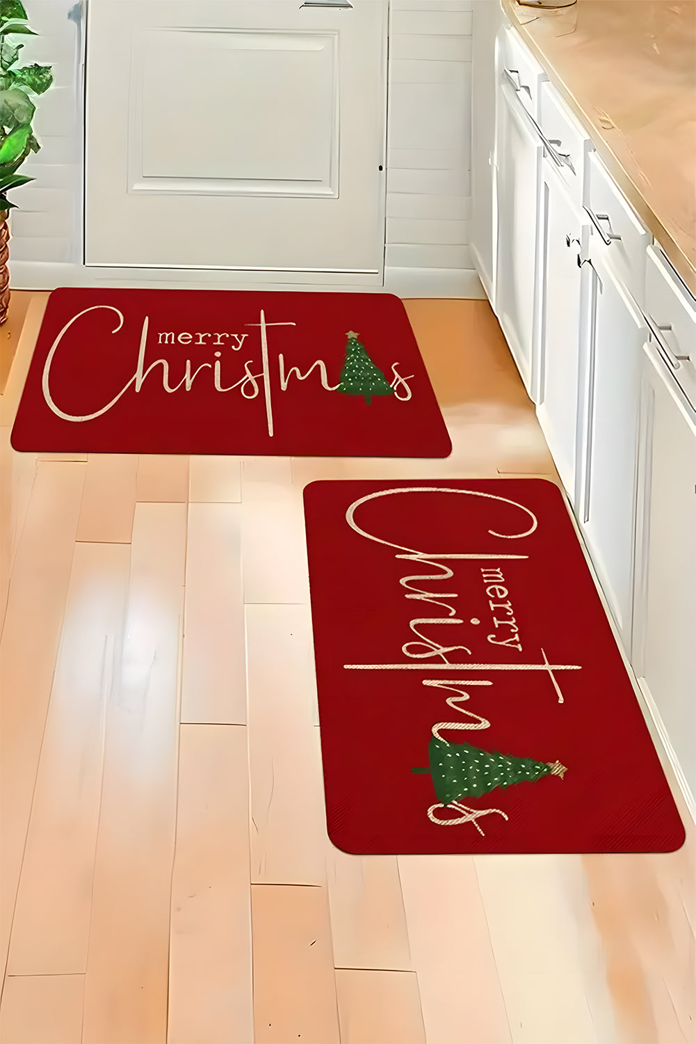 Fiery Red Merry Christmas Entrance Mat