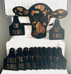 13 Pc Wood Cow/Cow Tag Milestone Set