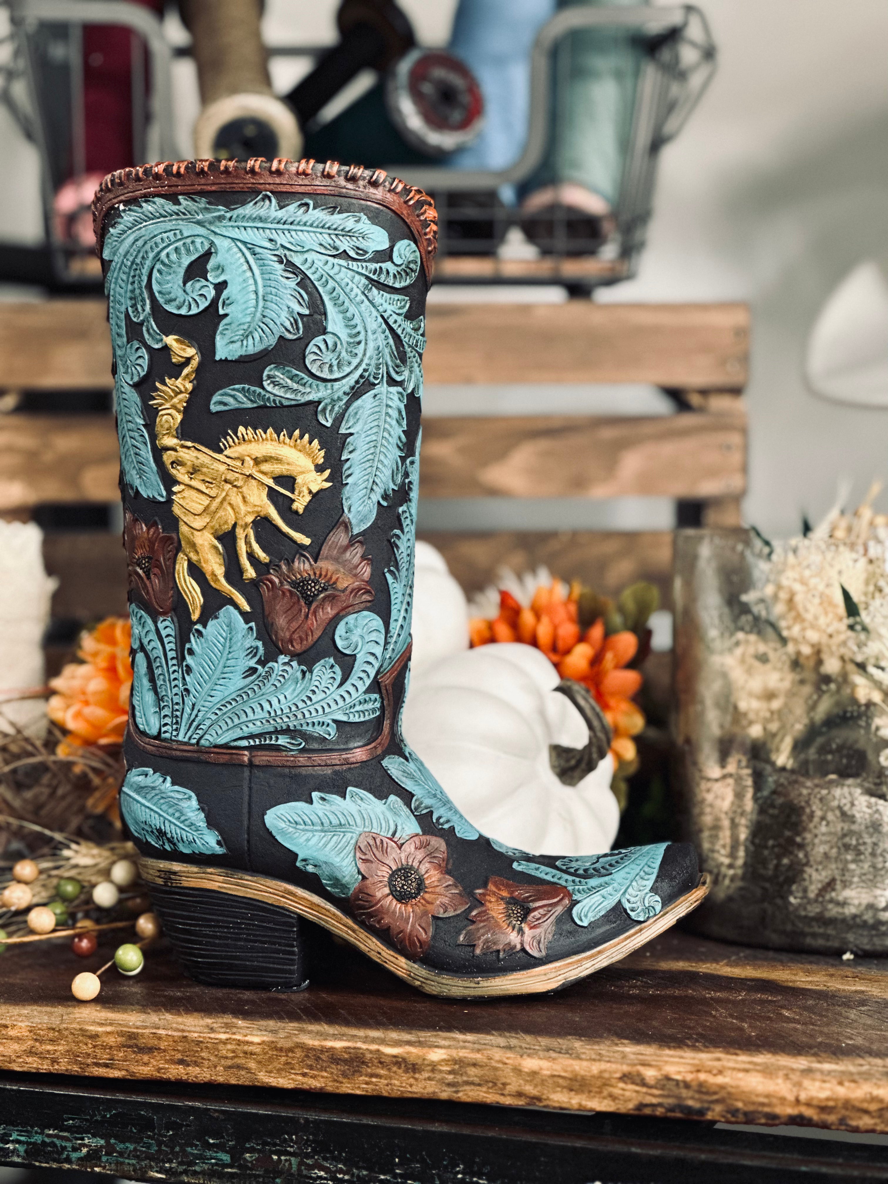 Floral Cowboy Boot Vase