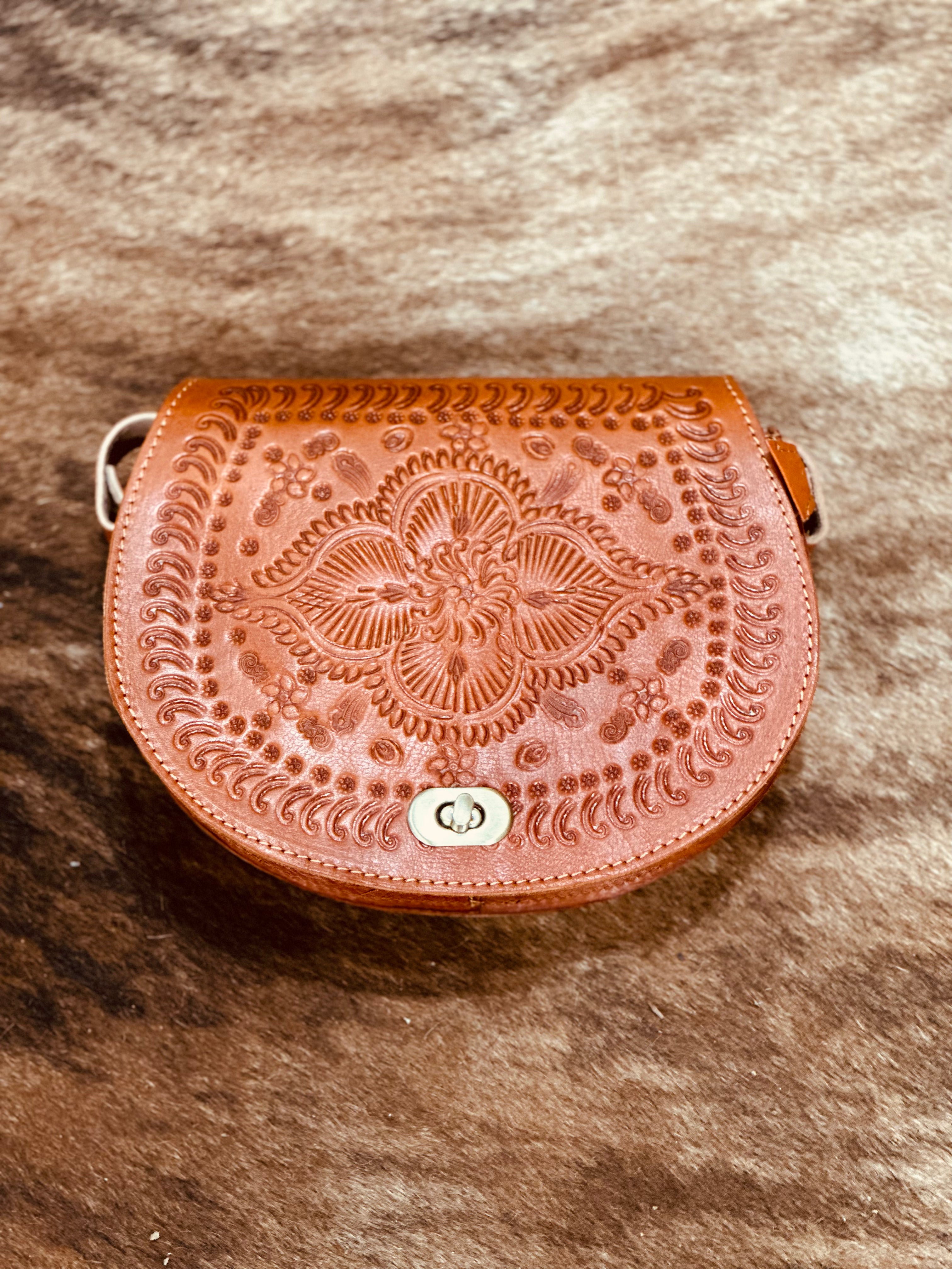 Embossed Leather Saddlebag Purse