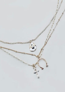 Trio Layer Horseshoe, Hat & Cross Necklace