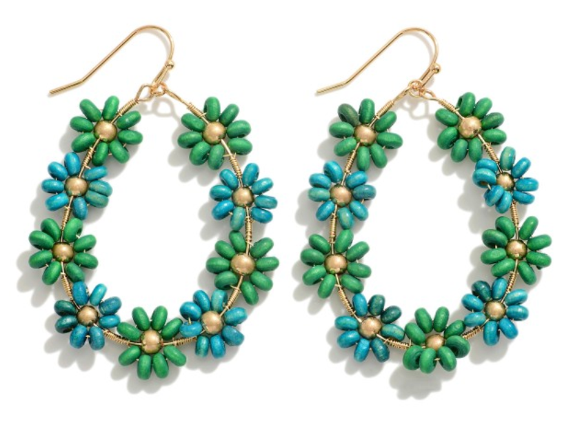Beaded Flower Drop Earrings