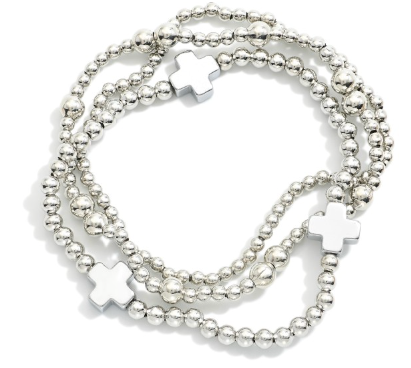 Set of 3 Beaded Cross Bracelet