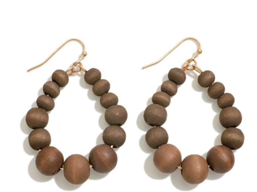 Wood Beaded Teardrop Earrings