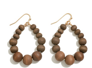Wood Beaded Teardrop Earrings