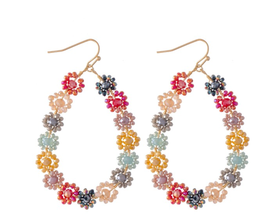 Beaded Flower Teardrop Earrings
