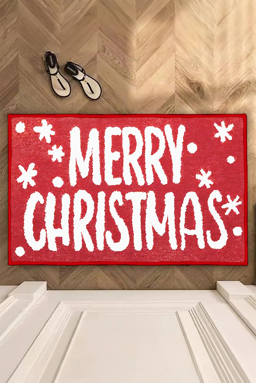 Fiery Red MERRY CHRISTMAS Plush Entrance Mat